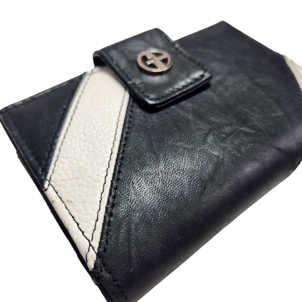 Giani Bernini Black & White Leather Colorblock Wallet Bifold Snap Close Moto - Picture 2 of 14